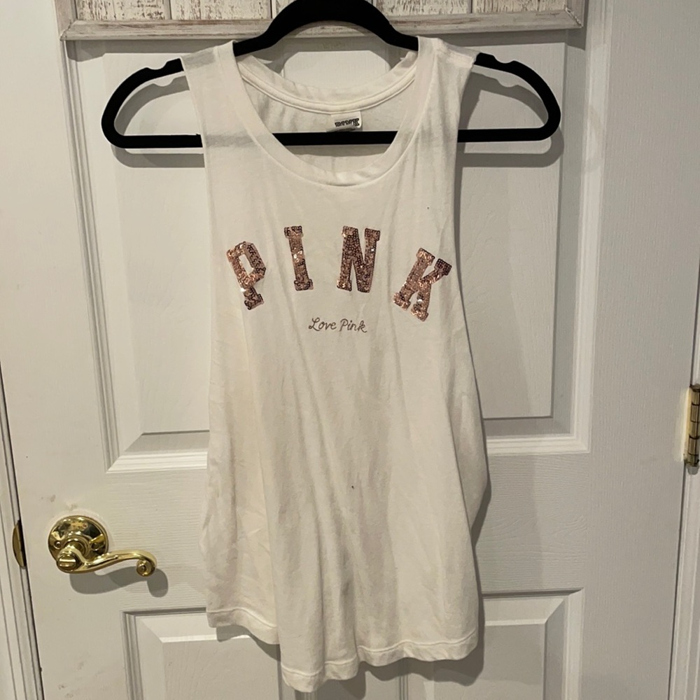white PINK loose fit muscle tank